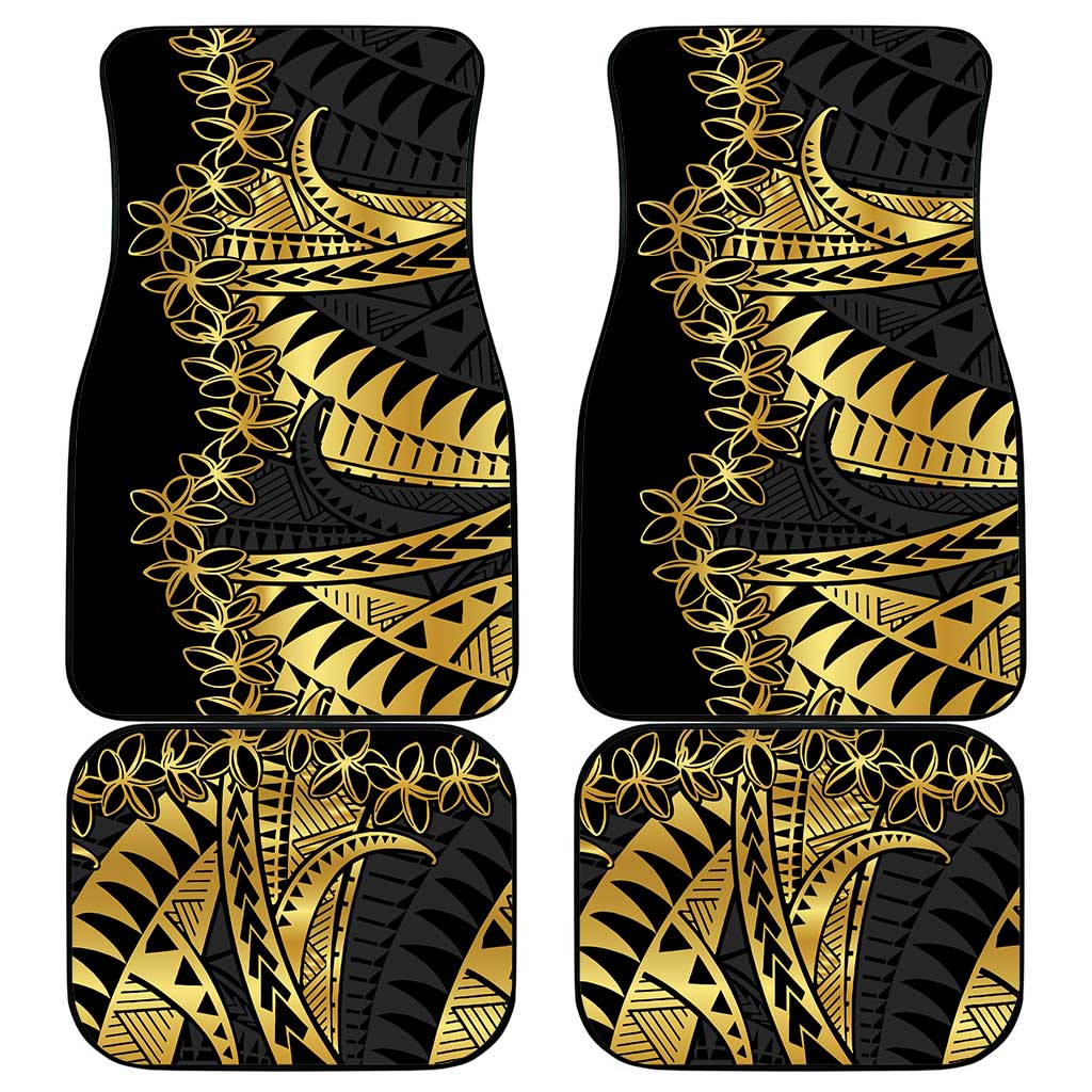 Polynesia Car Mats Black & Gold Fancy Plumeria