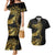 Polynesia Couples Matching Mermaid Dress and Hawaiian Shirt Black & Gold Fancy Plumeria