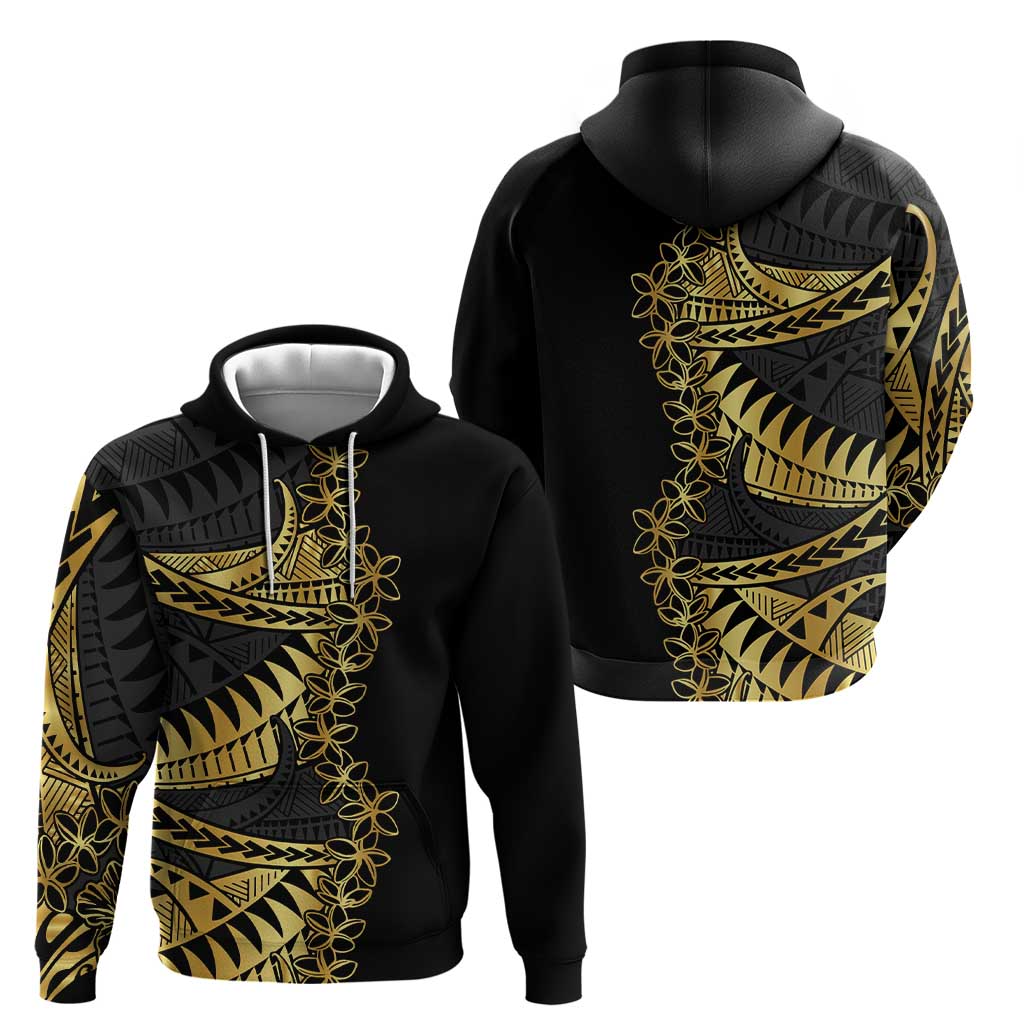 Polynesia Hoodie Black & Gold Fancy Plumeria