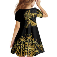 Polynesia Kid Short Sleeve Dress Black & Gold Fancy Plumeria LT7 - Polynesian Pride
