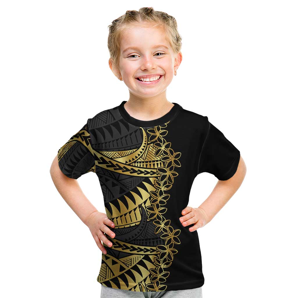 Polynesia Kid T Shirt Black & Gold Fancy Plumeria LT7 Black Gold - Polynesian Pride
