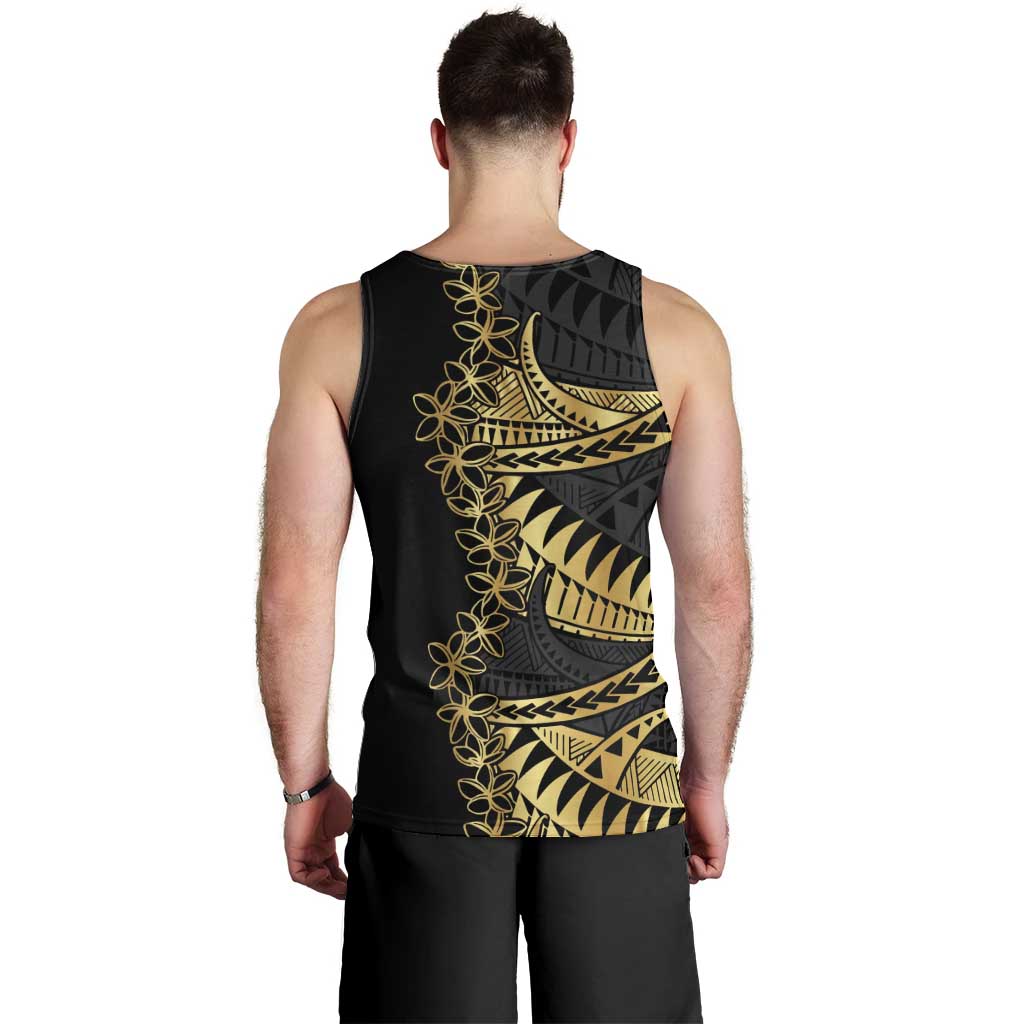 Polynesia Men Tank Top Black & Gold Fancy Plumeria