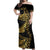 Polynesia Off Shoulder Maxi Dress Black & Gold Fancy Plumeria