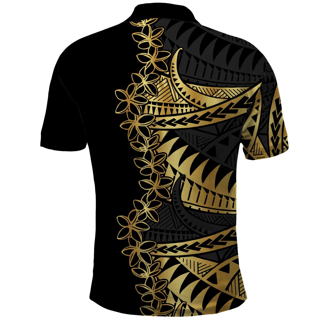 Polynesia Polo Shirt Black & Gold Fancy Plumeria
