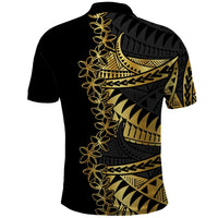 Polynesia Polo Shirt Black & Gold Fancy Plumeria