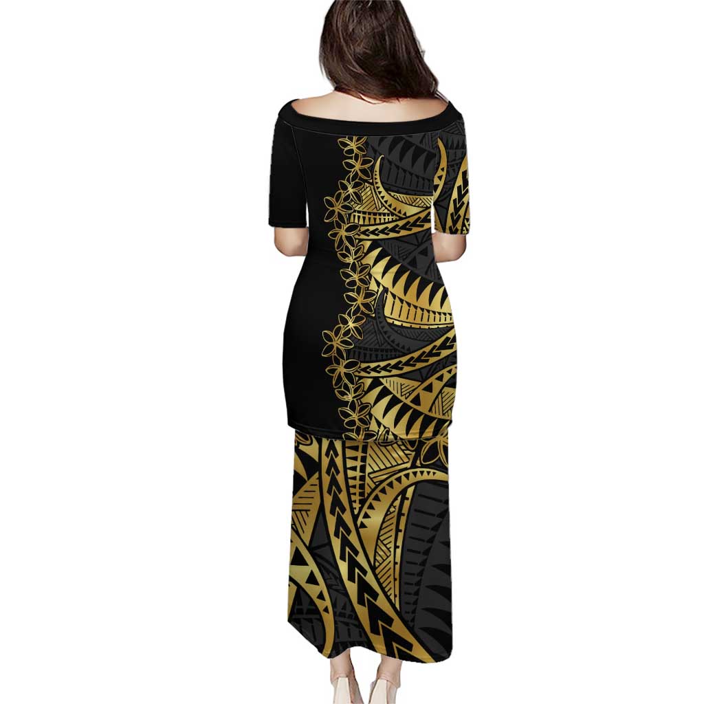 Polynesia Puletasi Black & Gold Fancy Plumeria