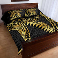 Polynesia Quilt Bed Set Black & Gold Fancy Plumeria