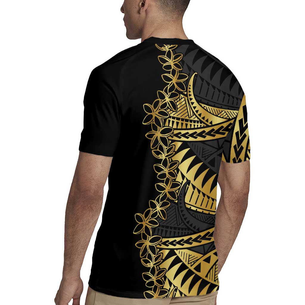 Polynesia Rugby Jersey Black & Gold Fancy Plumeria