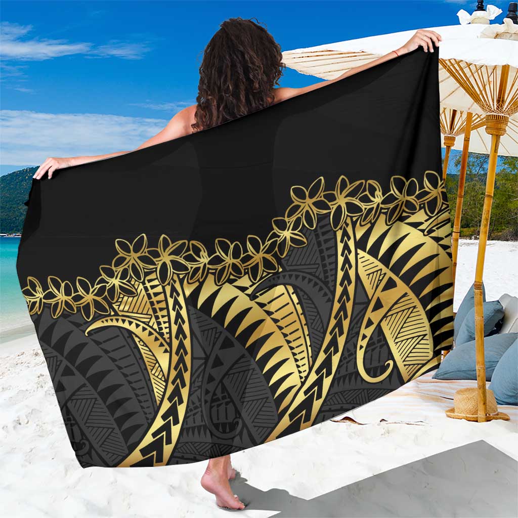 Polynesia Sarong Black & Gold Fancy Plumeria