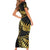 Polynesia Short Sleeve Bodycon Dress Black & Gold Fancy Plumeria