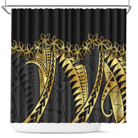 Polynesia Shower Curtain Black & Gold Fancy Plumeria LT7 Black Gold - Polynesian Pride