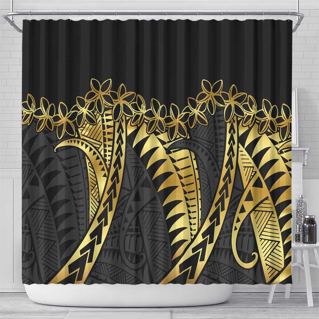 Polynesia Shower Curtain Black & Gold Fancy Plumeria LT7 - Polynesian Pride