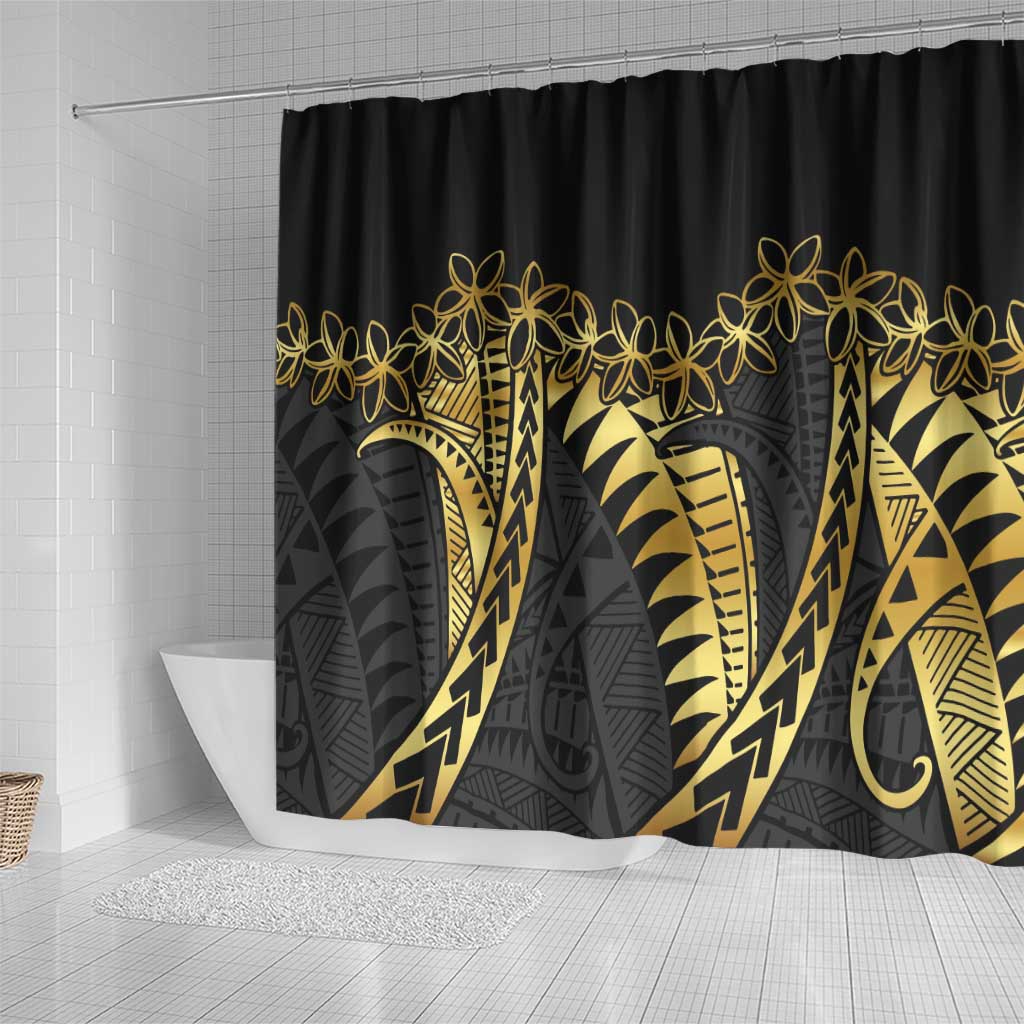 Polynesia Shower Curtain Black & Gold Fancy Plumeria LT7 - Polynesian Pride