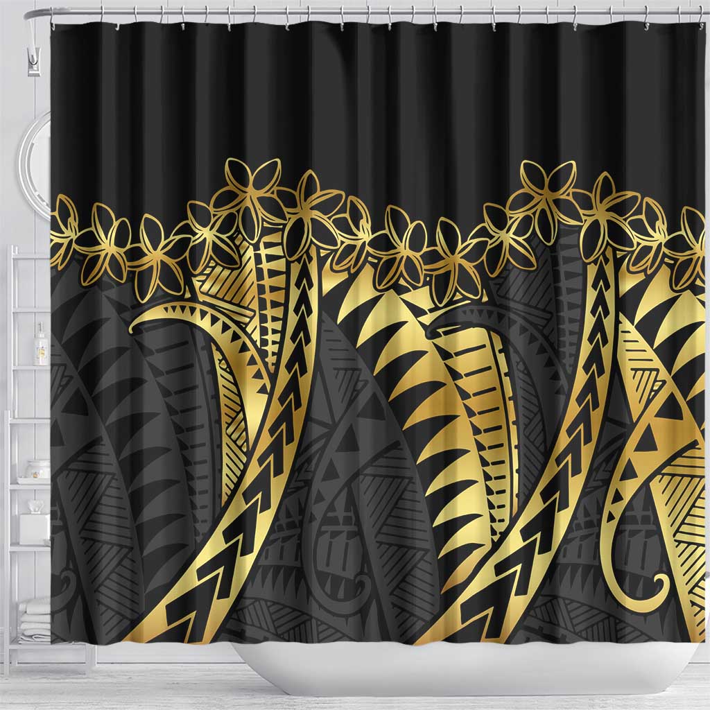 Polynesia Shower Curtain Black & Gold Fancy Plumeria LT7 - Polynesian Pride