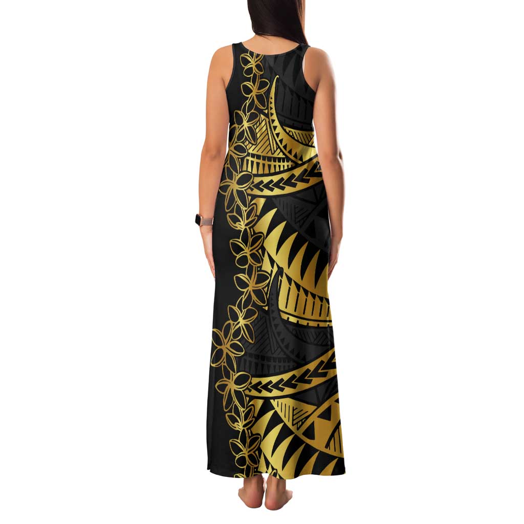 Polynesia Tank Maxi Dress Black & Gold Fancy Plumeria