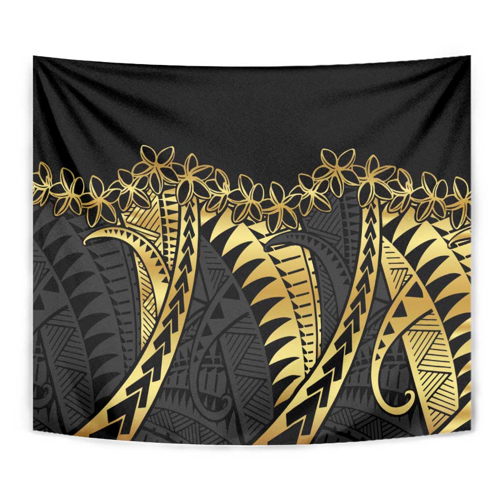 Polynesia Tapestry Black & Gold Fancy Plumeria