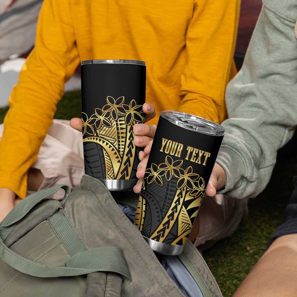 Polynesia Personalised Tumbler Cup Black & Gold Fancy Plumeria