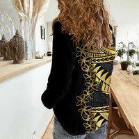 Polynesia Women Casual Shirt Black & Gold Fancy Plumeria LT7 - Polynesian Pride