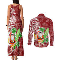 Hawaii Christmas Mele Kalikimaka Couples Matching Tank Maxi Dress and Long Sleeve Button Shirt Santa Claus LT7 - Polynesian Pride