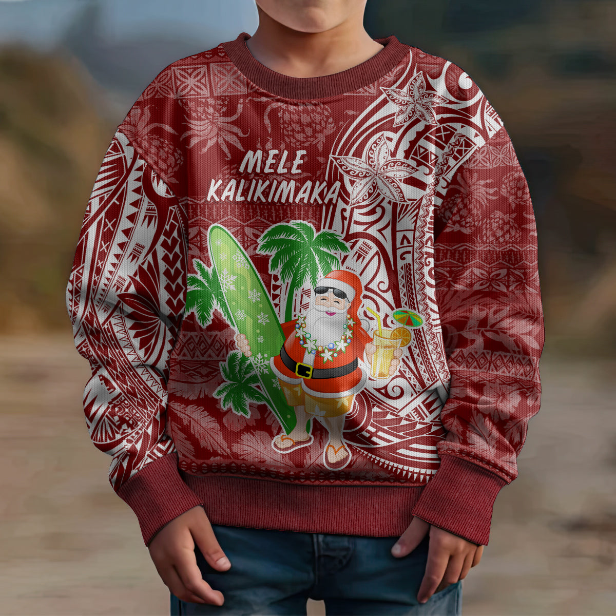 Hawaii Christmas Mele Kalikimaka Kid Ugly Christmas Sweater Santa Claus LT7 - Polynesian Pride