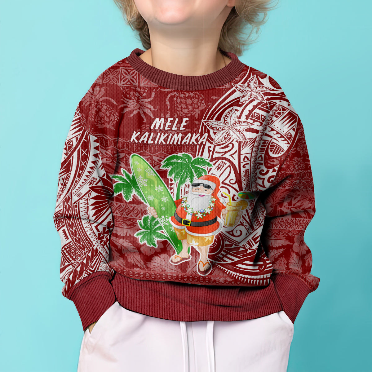 Hawaii Christmas Mele Kalikimaka Kid Ugly Christmas Sweater Santa Claus LT7 - Polynesian Pride