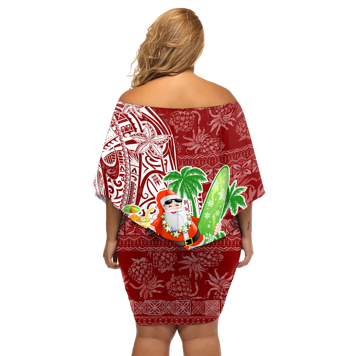 Hawaii Christmas Mele Kalikimaka Off Shoulder Short Dress Santa Claus LT7 - Polynesian Pride