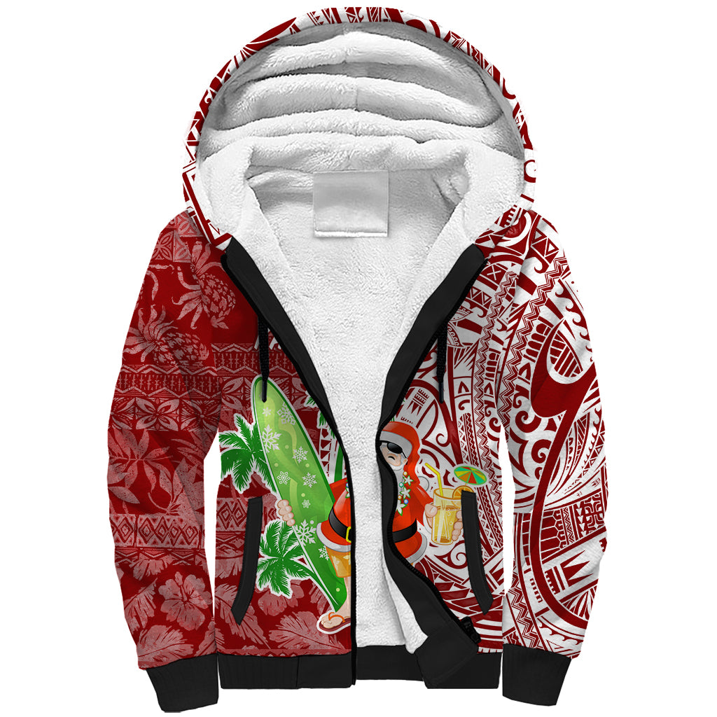 Hawaii Christmas Mele Kalikimaka Sherpa Hoodie Santa Claus LT7 Unisex Red - Polynesian Pride