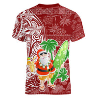 Hawaii Christmas Mele Kalikimaka Women V Neck T Shirt Santa Claus LT7 - Polynesian Pride