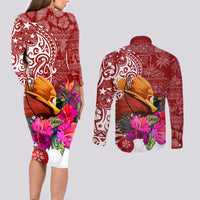 Papua New Guinea Christmas Couples Matching Long Sleeve Bodycon Dress and Long Sleeve Button Shirt Bird-of-Paradise Special LT7 - Polynesian Pride