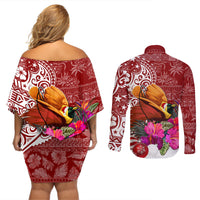 Papua New Guinea Christmas Couples Matching Off Shoulder Short Dress and Long Sleeve Button Shirt Bird-of-Paradise Special LT7 - Polynesian Pride