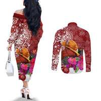 Papua New Guinea Christmas Couples Matching Off The Shoulder Long Sleeve Dress and Long Sleeve Button Shirt Bird-of-Paradise Special LT7 - Polynesian Pride
