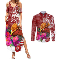 Papua New Guinea Christmas Couples Matching Summer Maxi Dress and Long Sleeve Button Shirt Bird-of-Paradise Special LT7 Red - Polynesian Pride