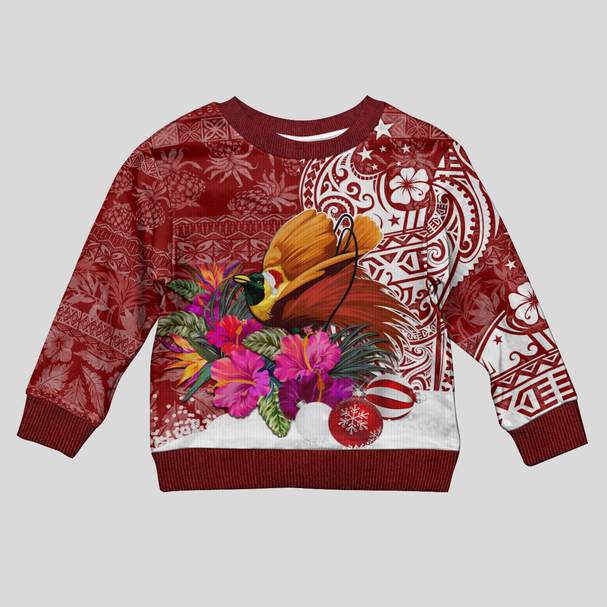 Papua New Guinea Christmas Kid Ugly Christmas Sweater Bird-of-Paradise Special LT7 Kid Red - Polynesian Pride