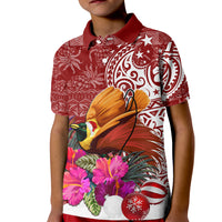 Papua New Guinea Christmas Kid Polo Shirt Bird-of-Paradise Special LT7 Kid Red - Polynesian Pride