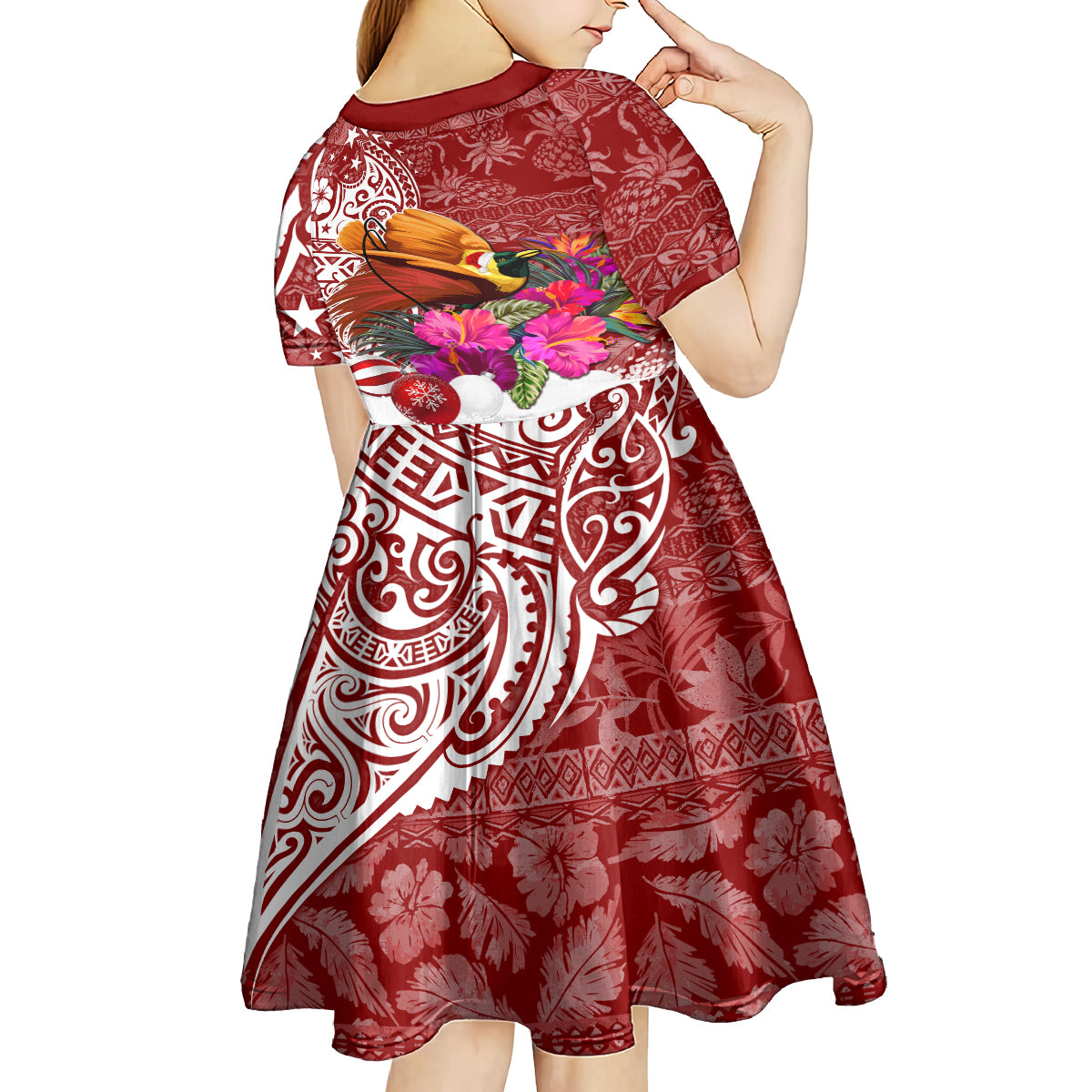 Papua New Guinea Christmas Kid Short Sleeve Dress Bird-of-Paradise Special LT7 - Polynesian Pride