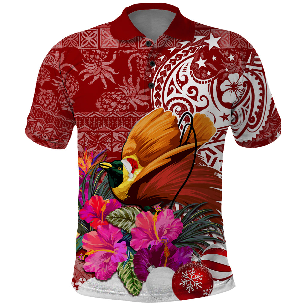 Papua New Guinea Christmas Polo Shirt Bird-of-Paradise Special LT7 Red - Polynesian Pride