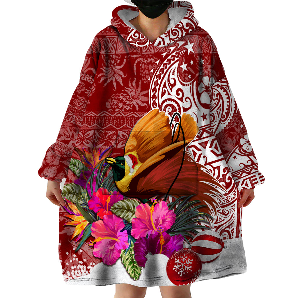 Papua New Guinea Christmas Wearable Blanket Hoodie Bird-of-Paradise Special LT7 - Polynesian Pride
