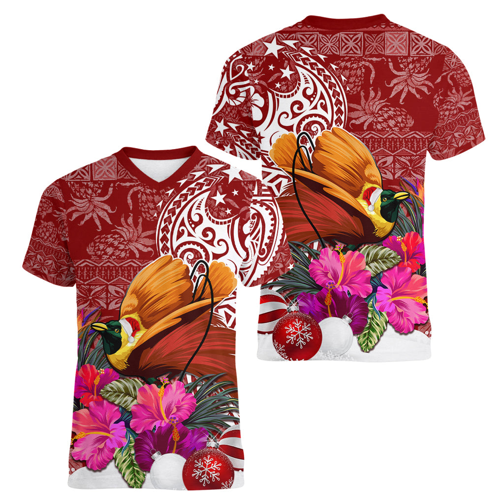 Papua New Guinea Christmas Women V Neck T Shirt Bird-of-Paradise Special LT7 - Polynesian Pride
