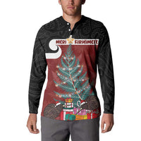 Personalised New Zealand Maori Christmas Button Sweatshirt Xmas Fern Mix Kowhawhai LT7 - Polynesian Pride