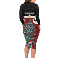 Personalised New Zealand Maori Christmas Family Matching Long Sleeve Bodycon Dress and Hawaiian Shirt Xmas Fern Mix Kowhawhai LT7 - Polynesian Pride