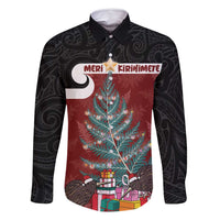 Personalised New Zealand Maori Christmas Family Matching Mermaid Dress and Hawaiian Shirt Xmas Fern Mix Kowhawhai LT7 Dad's Shirt - Long Sleeve Black - Polynesian Pride