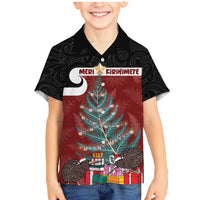 Personalised New Zealand Maori Christmas Family Matching Mermaid Dress and Hawaiian Shirt Xmas Fern Mix Kowhawhai LT7 Son's Shirt Black - Polynesian Pride
