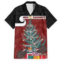 Personalised New Zealand Maori Christmas Family Matching Off Shoulder Maxi Dress and Hawaiian Shirt Xmas Fern Mix Kowhawhai LT7 Dad's Shirt - Short Sleeve Black - Polynesian Pride