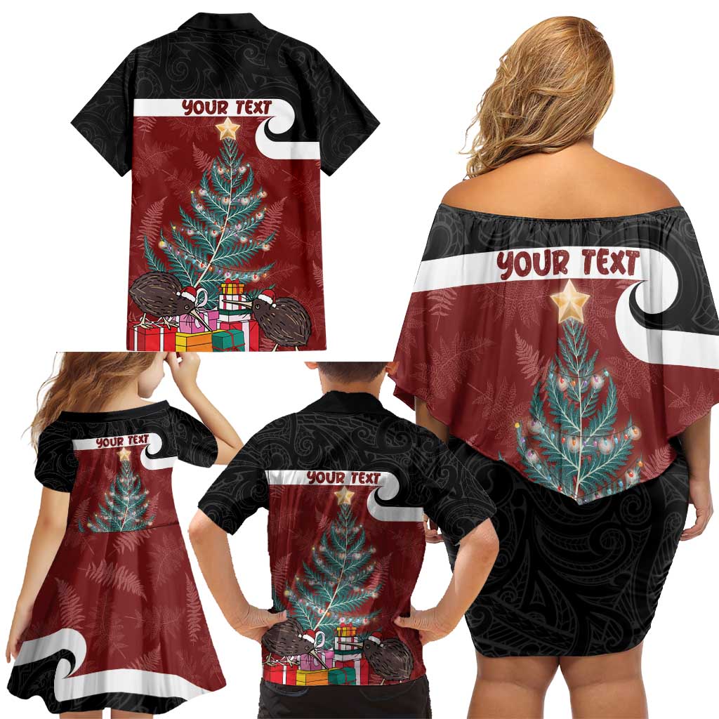 Personalised New Zealand Maori Christmas Family Matching Off Shoulder Short Dress and Hawaiian Shirt Xmas Fern Mix Kowhawhai LT7 - Polynesian Pride