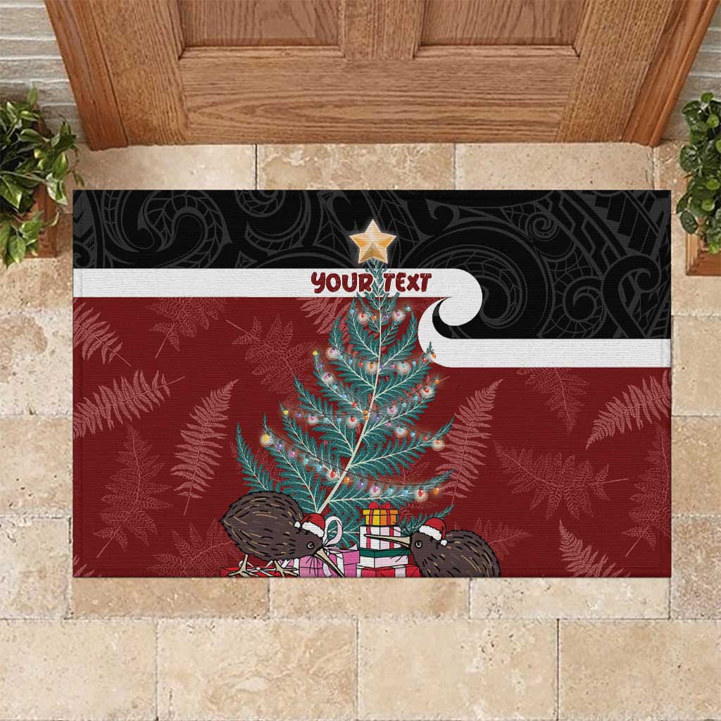 Personalised New Zealand Maori Christmas Rubber Doormat Xmas Fern Mix Kowhawhai LT7 Black - Polynesian Pride
