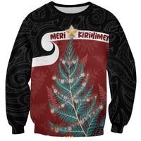 Personalised New Zealand Maori Christmas Sweatshirt Xmas Fern Mix Kowhawhai LT7 Unisex Black - Polynesian Pride