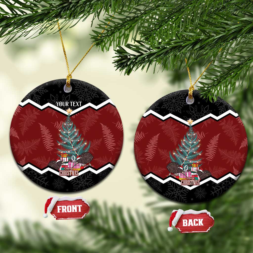 Personalised New Zealand Christmas Ceramic Ornament Xmas Fern and Kiwi Birds LT7 Circle Black - Polynesian Pride