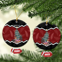 Personalised New Zealand Christmas Ceramic Ornament Xmas Fern and Kiwi Birds LT7 Circle Black - Polynesian Pride