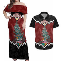 Personalised New Zealand Christmas Couples Matching Off Shoulder Maxi Dress and Hawaiian Shirt Xmas Fern and Kiwi Birds LT7 Black - Polynesian Pride