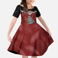 Personalised New Zealand Christmas Family Matching Off Shoulder Maxi Dress and Hawaiian Shirt Xmas Fern and Kiwi Birds LT7 Daughter's Dress Black - Polynesian Pride